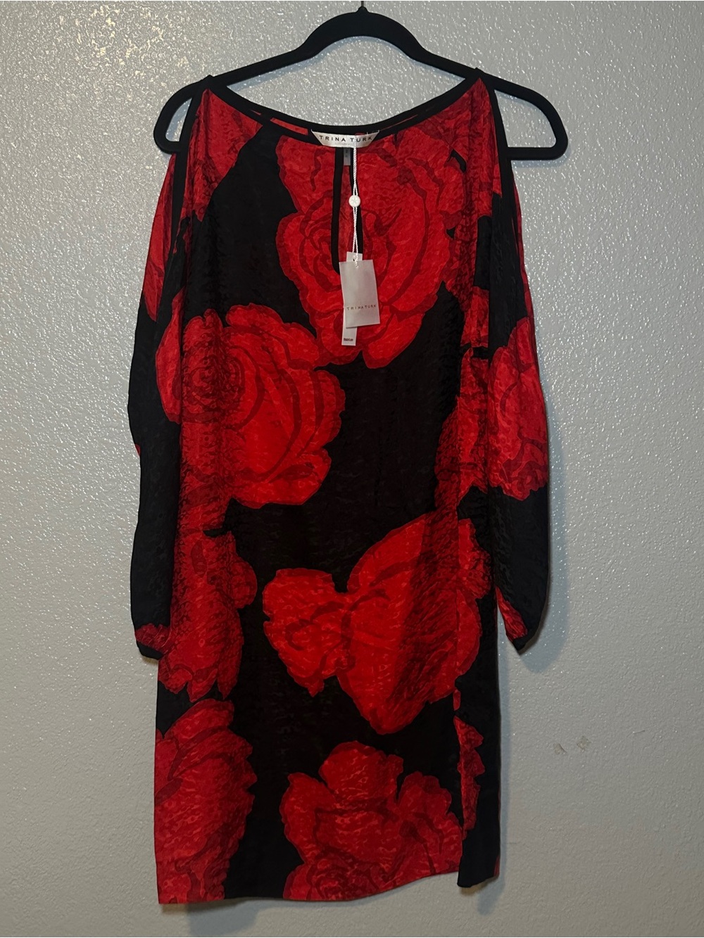 Trina Turk Red Cold Shoulder Silk Dress